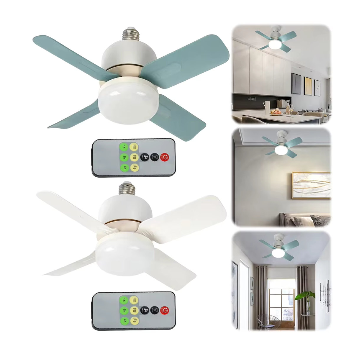 GGbingo Ventilator mit Licht und E27-Fassung in Weiß mit Fernbedienung zur Einstellung von Windgeschwindigkeit und Helligkeit sowie leisem LED-Design - Bild 2