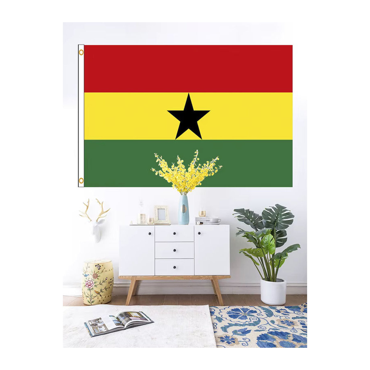 Ghana-Flagge aus Textil in Mehrfarbig mit Sternen, B/H: 150 x 90 cm - Bild 3