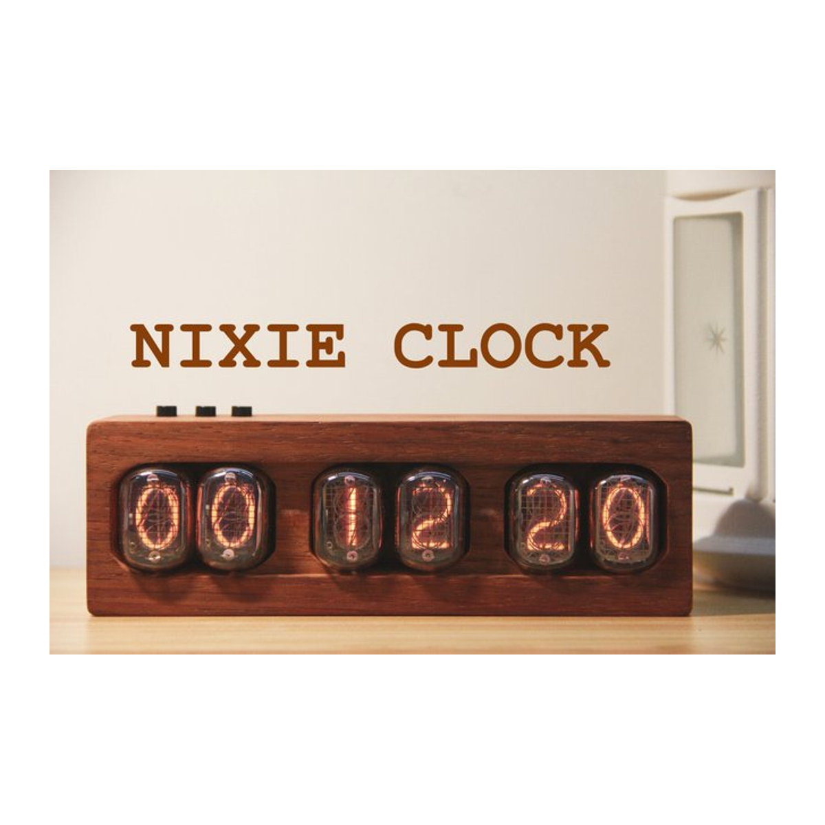 Ghxamp In-12 Retro Glühröhren-Uhr aus Holz in Braun mit Digitalanzeige und Vintage-Design - Bild 1