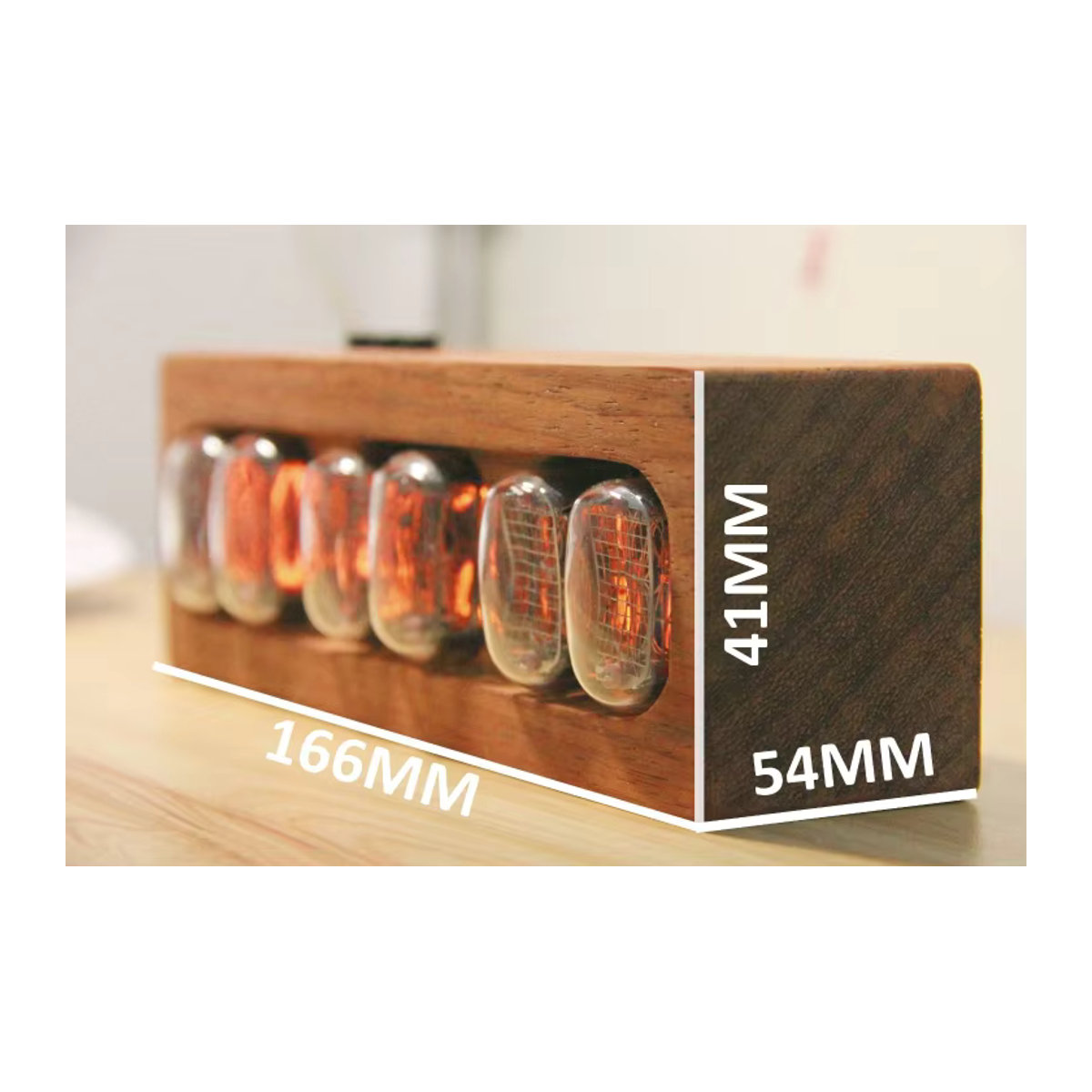 Ghxamp In-12 Retro Glühröhren-Uhr aus Holz in Braun mit Digitalanzeige und Vintage-Design - Bild 2