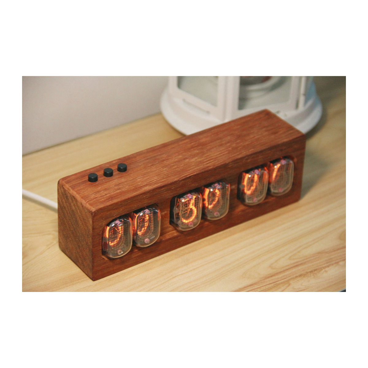 Ghxamp In-12 Retro Glühröhren-Uhr aus Holz in Braun mit Digitalanzeige und Vintage-Design - Bild 4