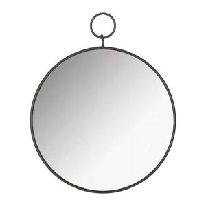 Gilde Spiegel Round Wandspiegel Set aus Glas und Metall in Schwarz und Transparent, 4er Pack, H x Ø: 39 x 32 cm