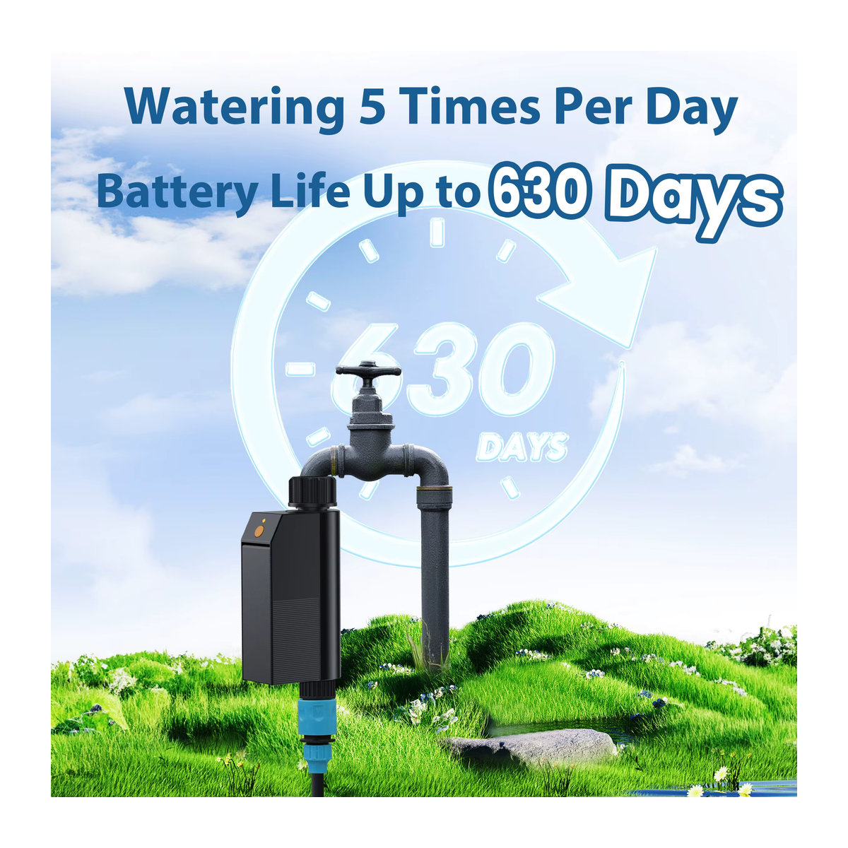 GIRIER Tuya Smart Water Timer WiFi Programmierbarer Sprinkler-Timer für Gartenschlauch-Tropfbewässerung in Schwarz, App-gesteuert und kompatibel mit Alexa - Bild 3
