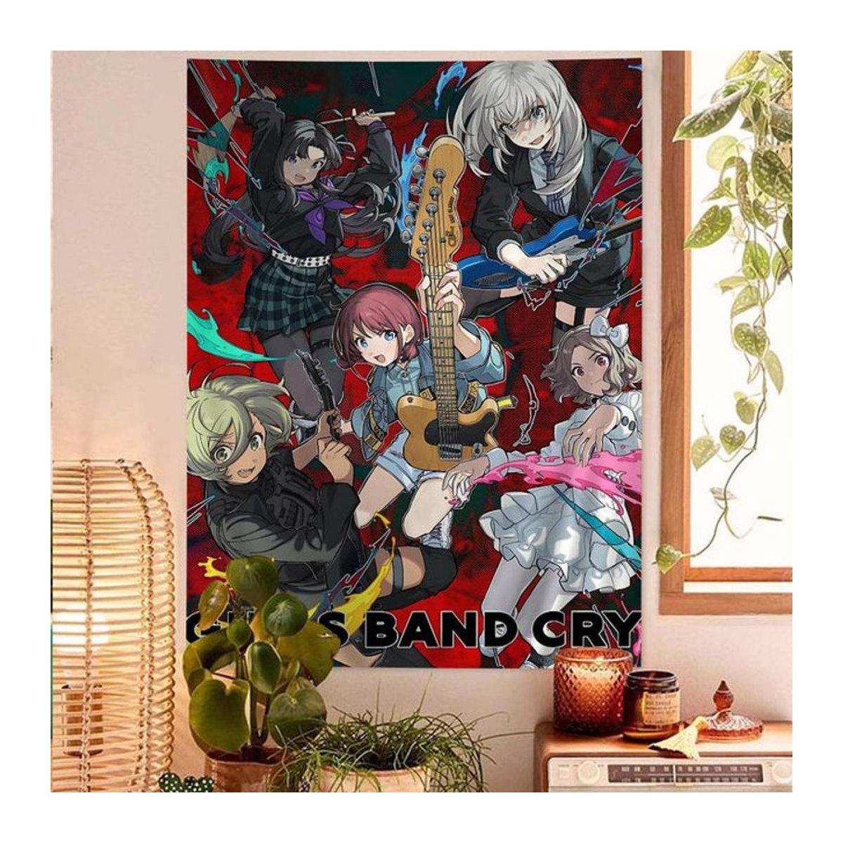 Girls Band Cry Classic Movie Anime Wandteppich von Potdemiel mit floralem Porträt und Blättern in Mehrfarbig, Rechteckig, Hochformat - Bild 1