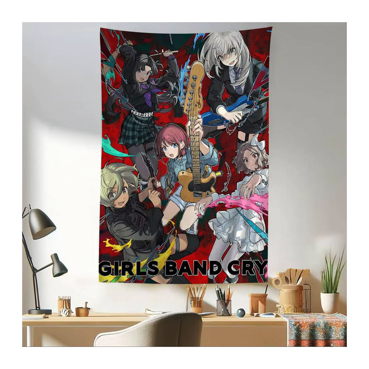 Girls Band Cry Classic Movie Anime Wandteppich von Potdemiel mit floralem Porträt und Blättern in Mehrfarbig, Rechteckig, Hochformat - Bild 3