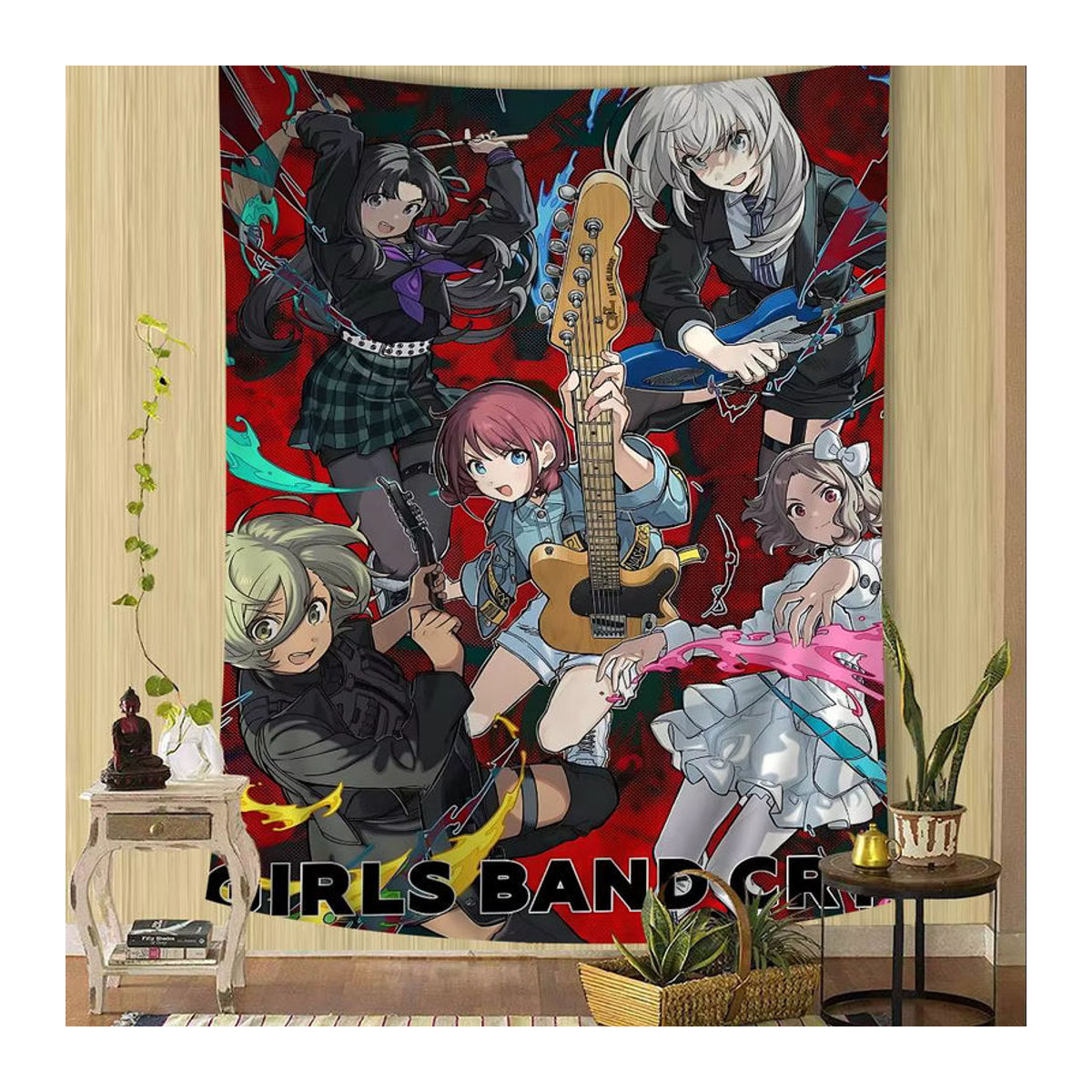 Girls Band Cry Classic Movie Anime Wandteppich von Potdemiel mit floralem Porträt und Blättern in Mehrfarbig, Rechteckig, Hochformat - Bild 6