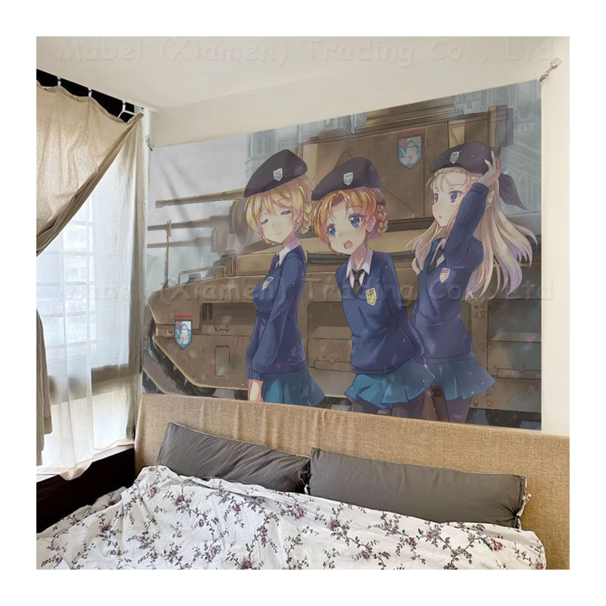 Girls und Panzer Textil-Banner zur Dekoration für Outdoor-Anlässe und Camping, mehrfarbig, rechteckig mit Schlaufe zum Aufhängen - Bild 1