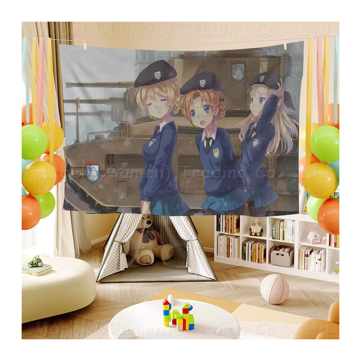 Girls und Panzer Textil-Banner zur Dekoration für Outdoor-Anlässe und Camping, mehrfarbig, rechteckig mit Schlaufe zum Aufhängen - Bild 2