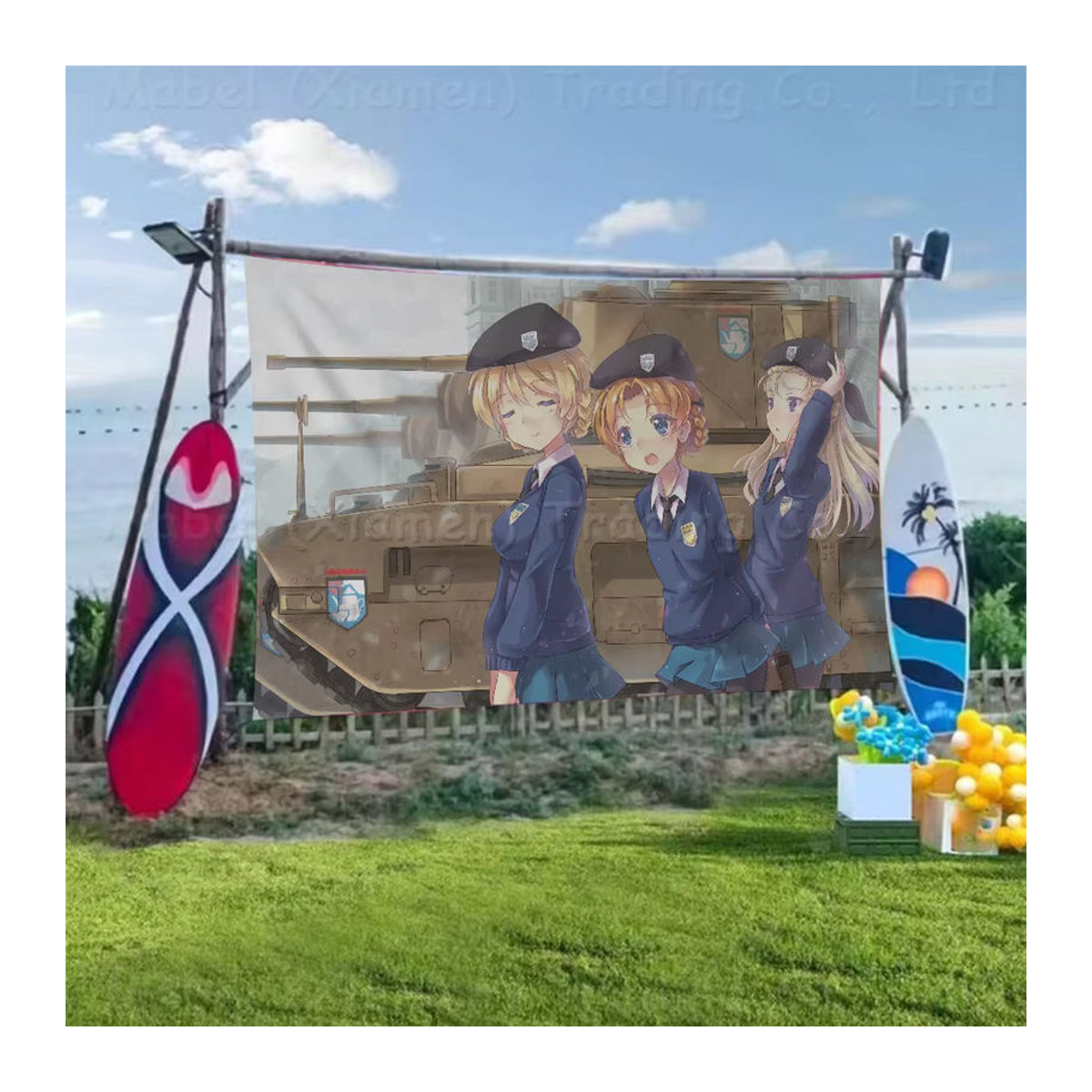 Girls und Panzer Textil-Banner zur Dekoration für Outdoor-Anlässe und Camping, mehrfarbig, rechteckig mit Schlaufe zum Aufhängen - Bild 3