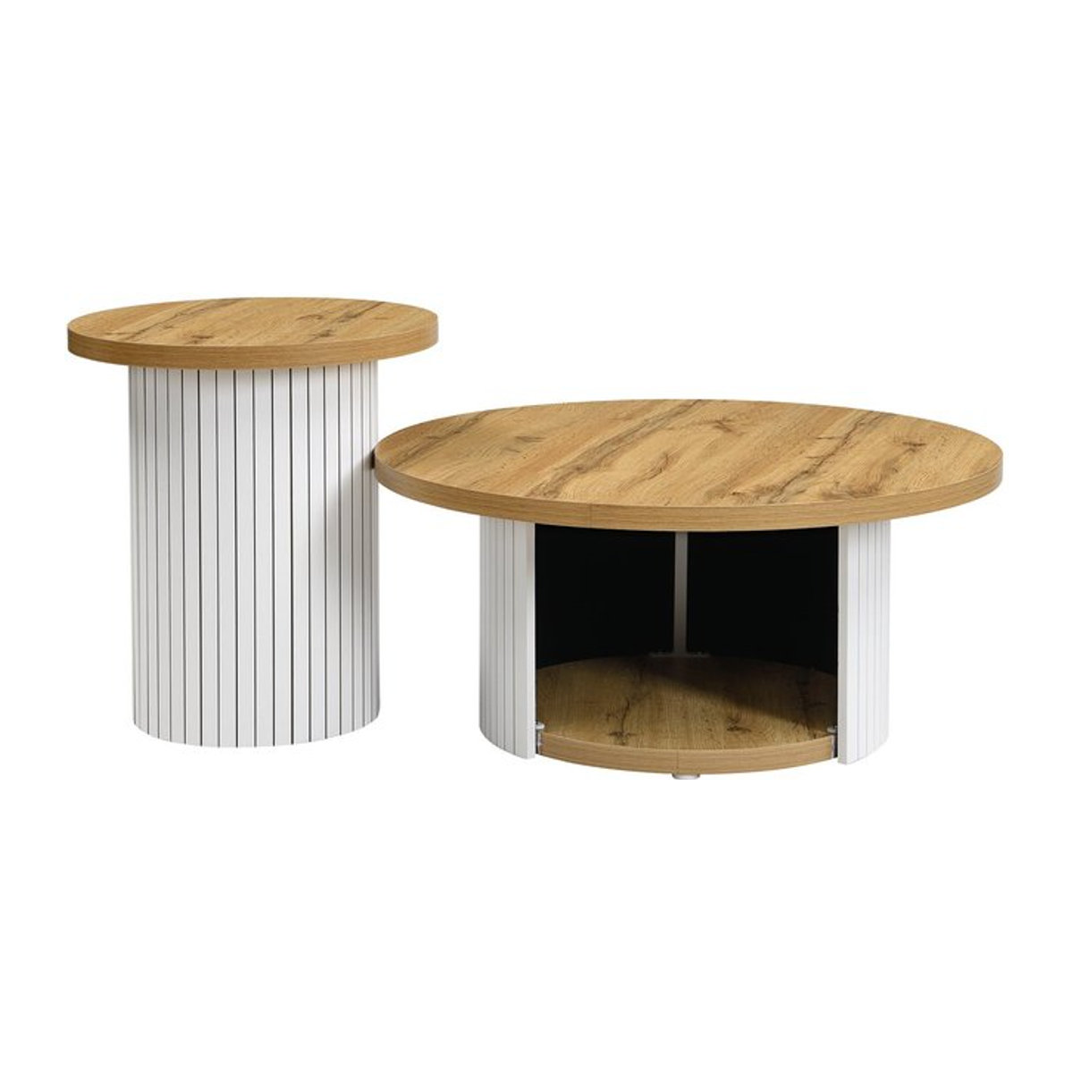GL Store 2-teiliges rundes Satztisch-Set im skandinavischen Design, Natur/Braun, B/T/H: 75 x 75 x 50 cm und 45 x 45 x 35 cm - Bild 1