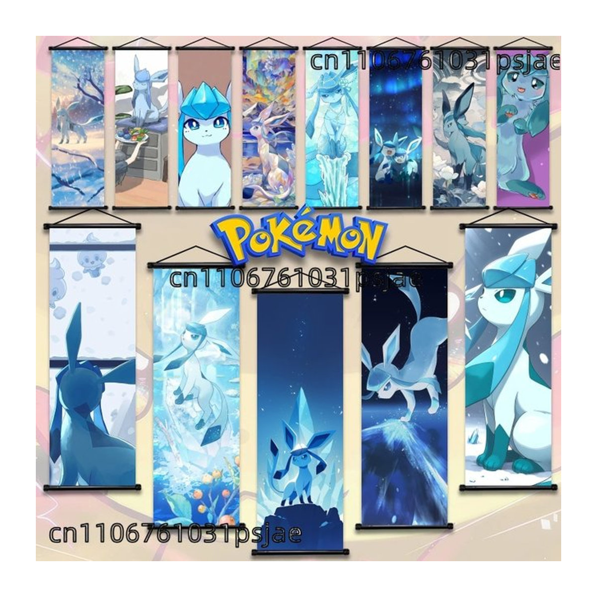 Glaceon Pokémon Wandbehang Blau mit eisigen Szenen von TAKARA TOMY - Bild 1