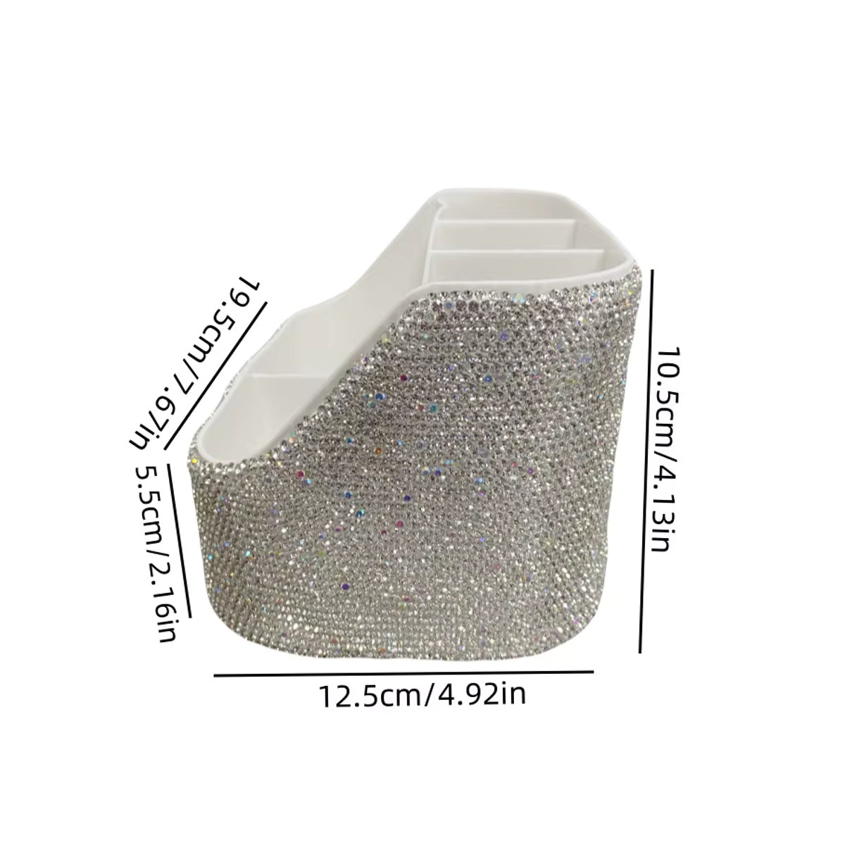 Glamour Kosmetik-Organizer aus Kunststoff mit Diamantbesatz und mehreren Fächern, Silber, Rechteckig - Bild 3
