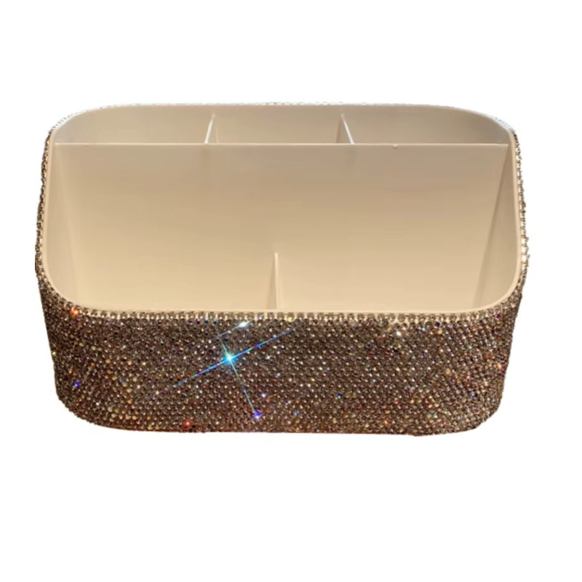 Glamour Kosmetik-Organizer aus Kunststoff mit Diamantbesatz und mehreren Fächern, Silber, Rechteckig - Bild 4