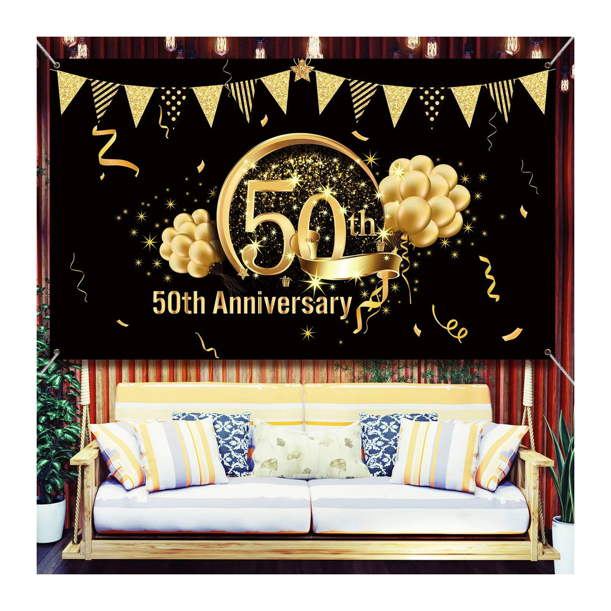 Glamouröse Dekoration für dein 50. Jubiläum in Schwarz und Gold als Fotohintergrund aus Textil, B/H: 150 x 150 cm - Bild 5