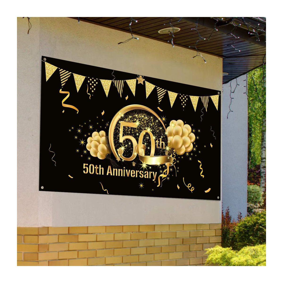 Glamouröse Dekoration für dein 50. Jubiläum in Schwarz und Gold als Fotohintergrund aus Textil, B/H: 150 x 150 cm - Bild 6