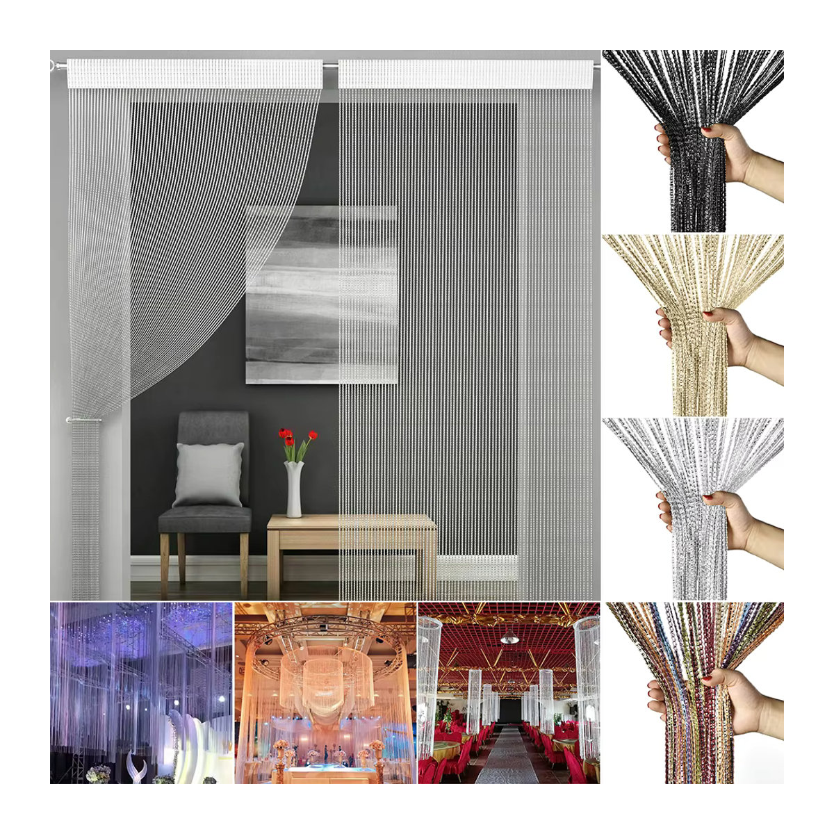 Glänzender Quasten-Schnur-Vorhang als Anti-Insekten-Schutz für Tür, Fenster und Decke in Beige und Mehrfarbig - Bild 4