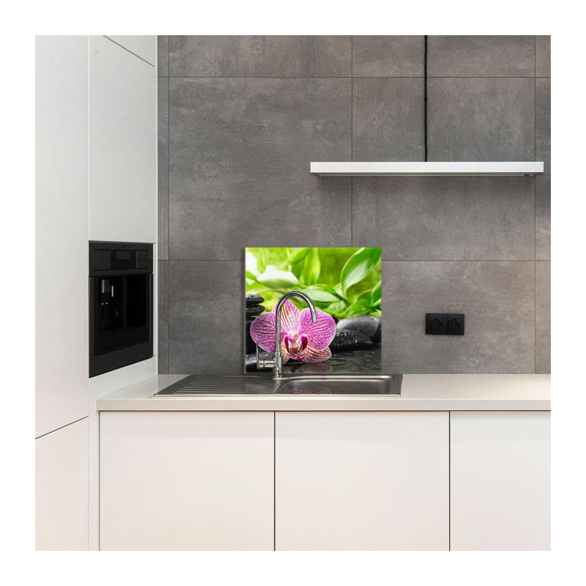 Glaspanel für die Küche mit Orchideen-Design, mehrfarbig, B: 65 cm, H: 60 cm - Bild 1
