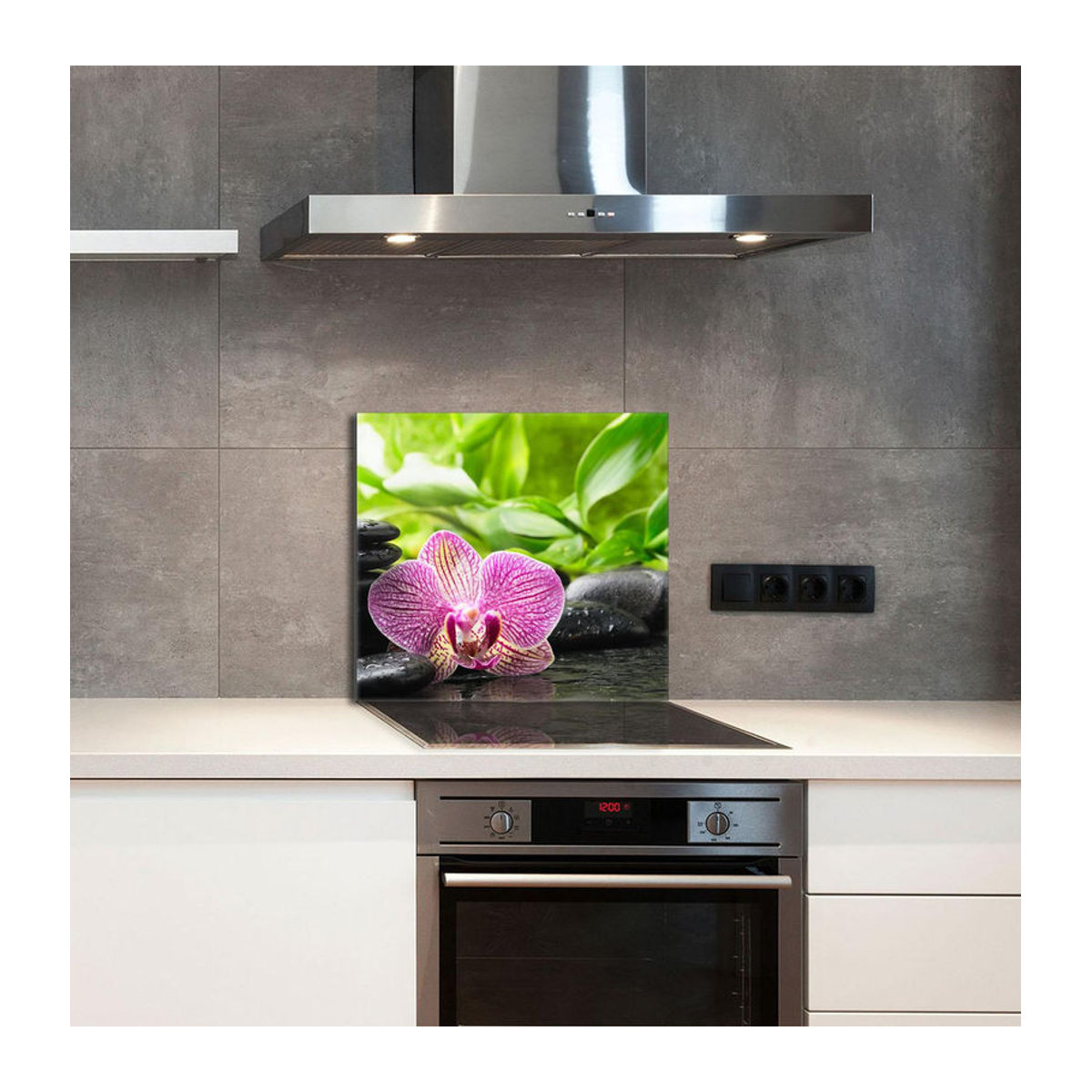Glaspanel für die Küche mit Orchideen-Design, mehrfarbig, B: 65 cm, H: 60 cm - Bild 3