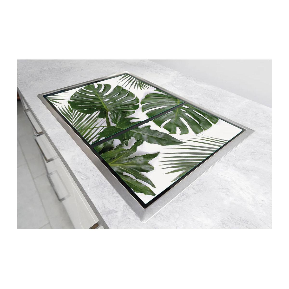 Glazen Kachelplatte Monstera in Weiß mit floralem Design, B: 75 cm, H: 52 cm - Bild 2