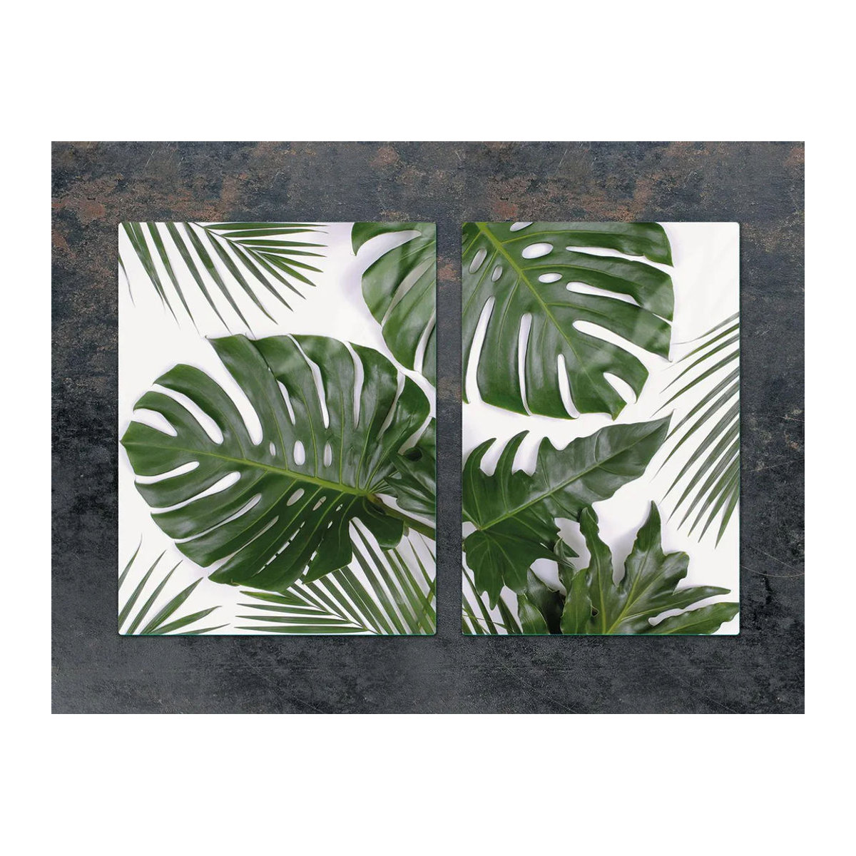 Glazen Kachelplatte Monstera in Weiß mit floralem Design, B: 75 cm, H: 52 cm - Bild 3