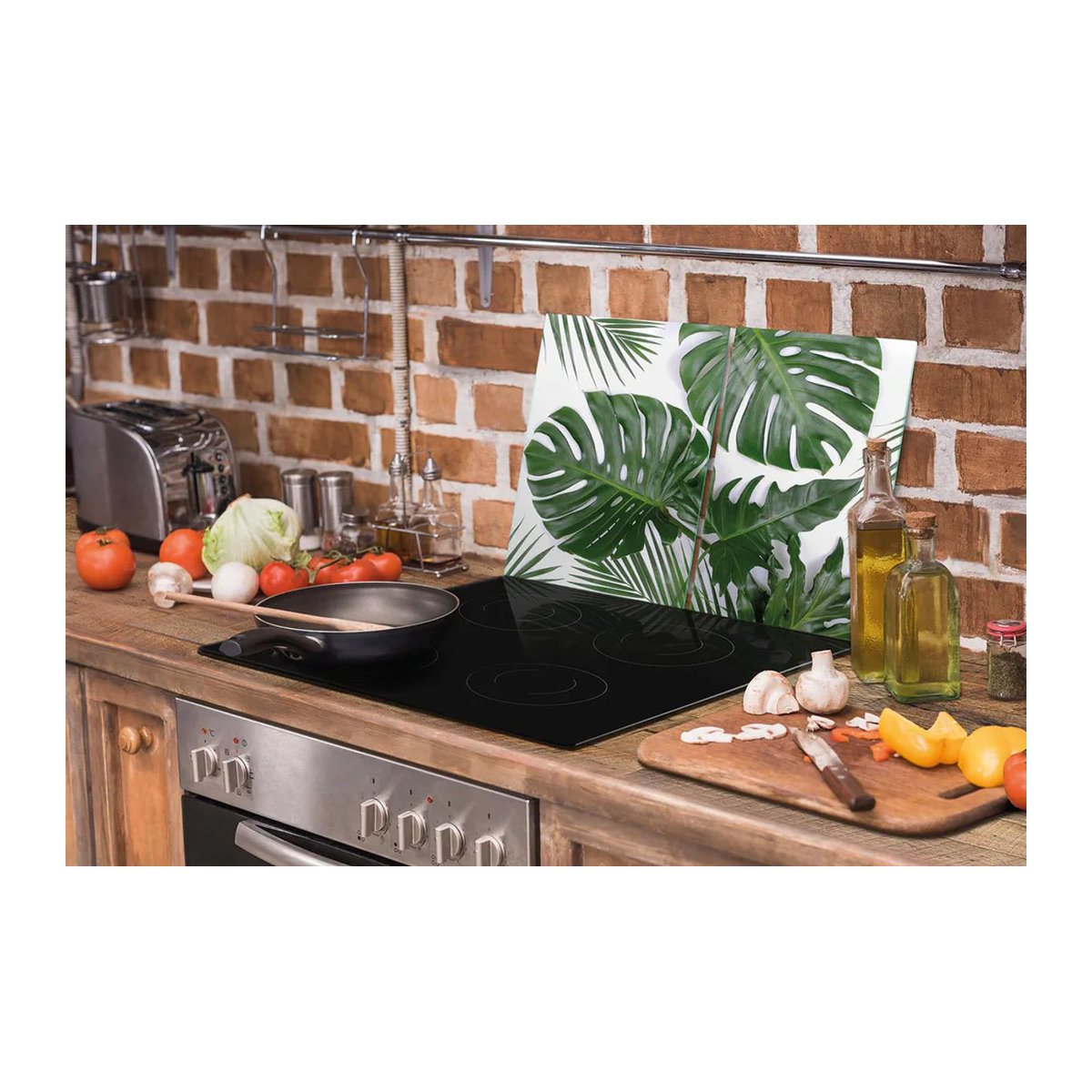 Glazen Kachelplatte Monstera in Weiß mit floralem Design, B: 75 cm, H: 52 cm - Bild 4