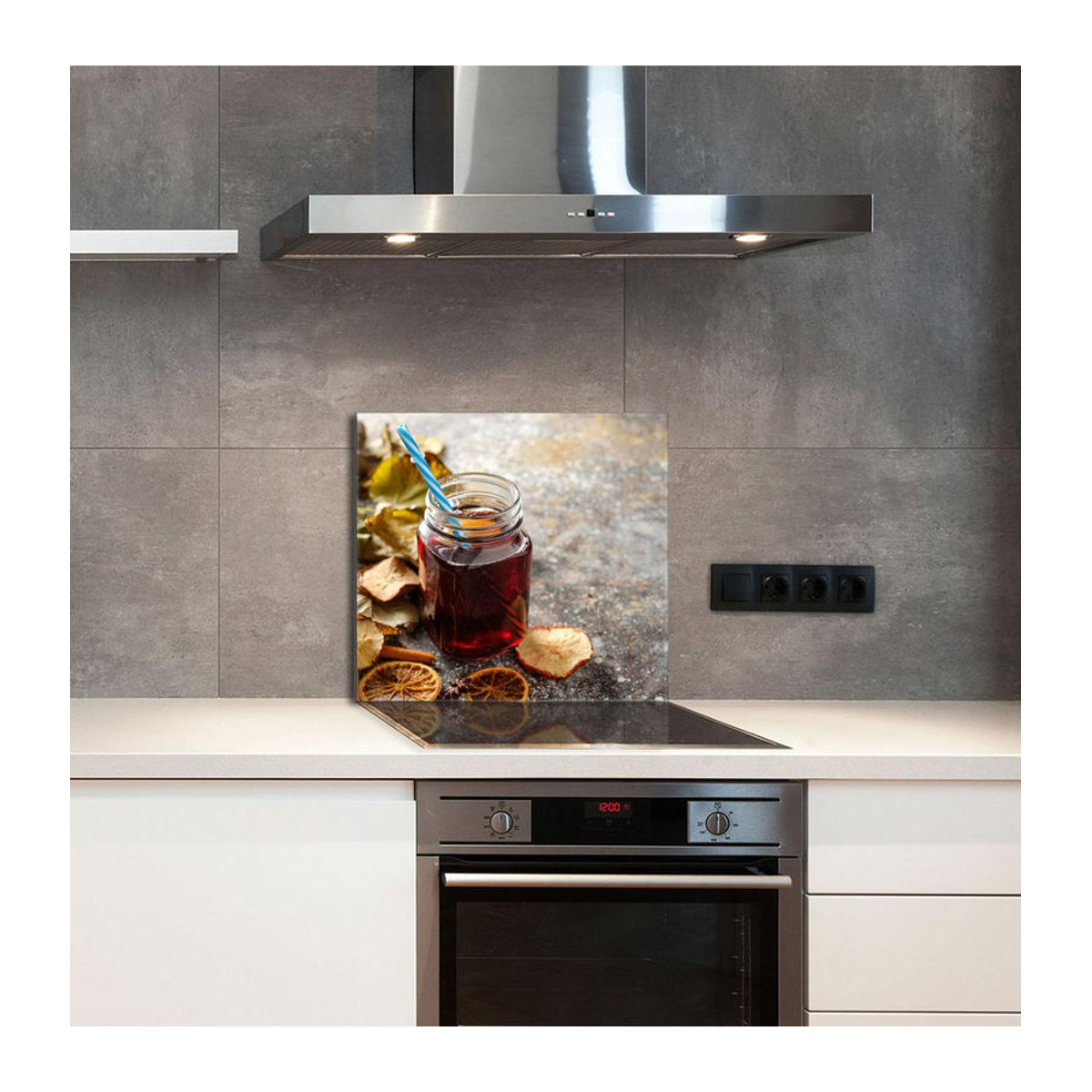 Glazen Paneel für Küche Super Merchant in Mehrfarbig mit Marmor-Design aus Acrylglas, B: 65 cm, H: 60 cm - Bild 2