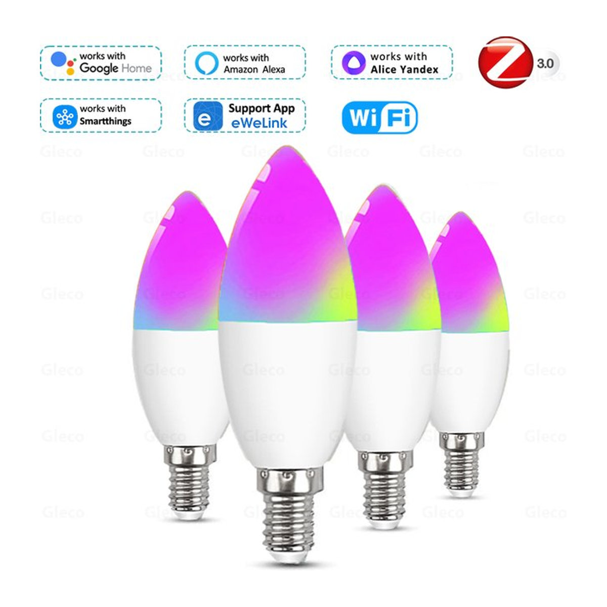 Gleco Smart WiFi Zigbee E14 LED Glühbirne RGBCW Dimmbar Bunt Kompatibel mit Alexa Google Home und Ewelink App - Bild 1