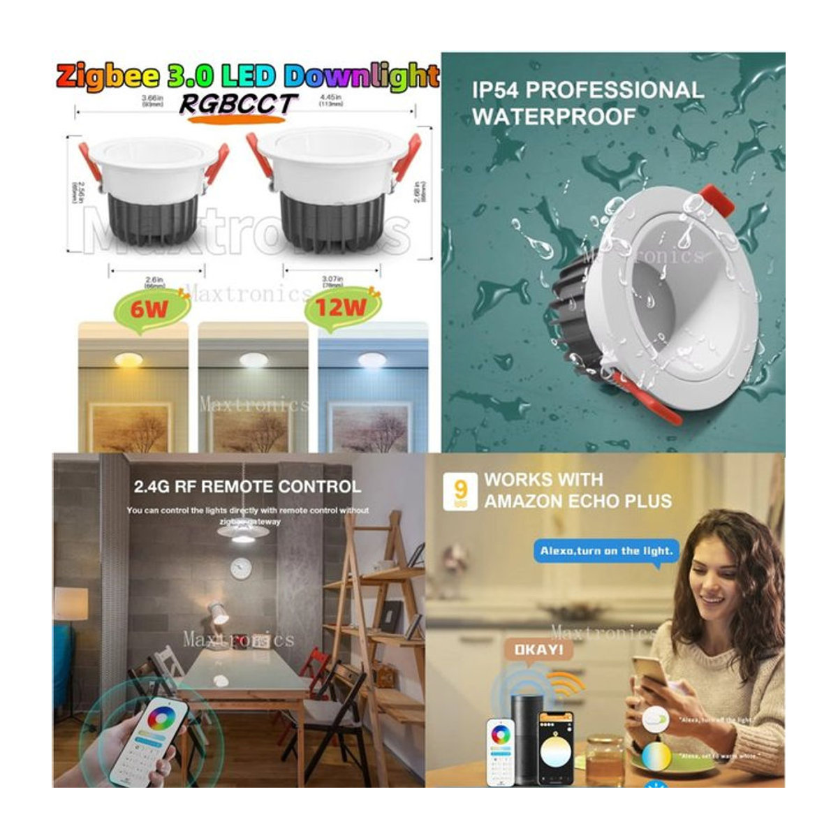 Gledopto Smart LED Downlight RGBCCT Zigbee 3.0 Wasserdicht mit Tuya App und Sprachsteuerung, 12W, Bunt und Weiß - Bild 1