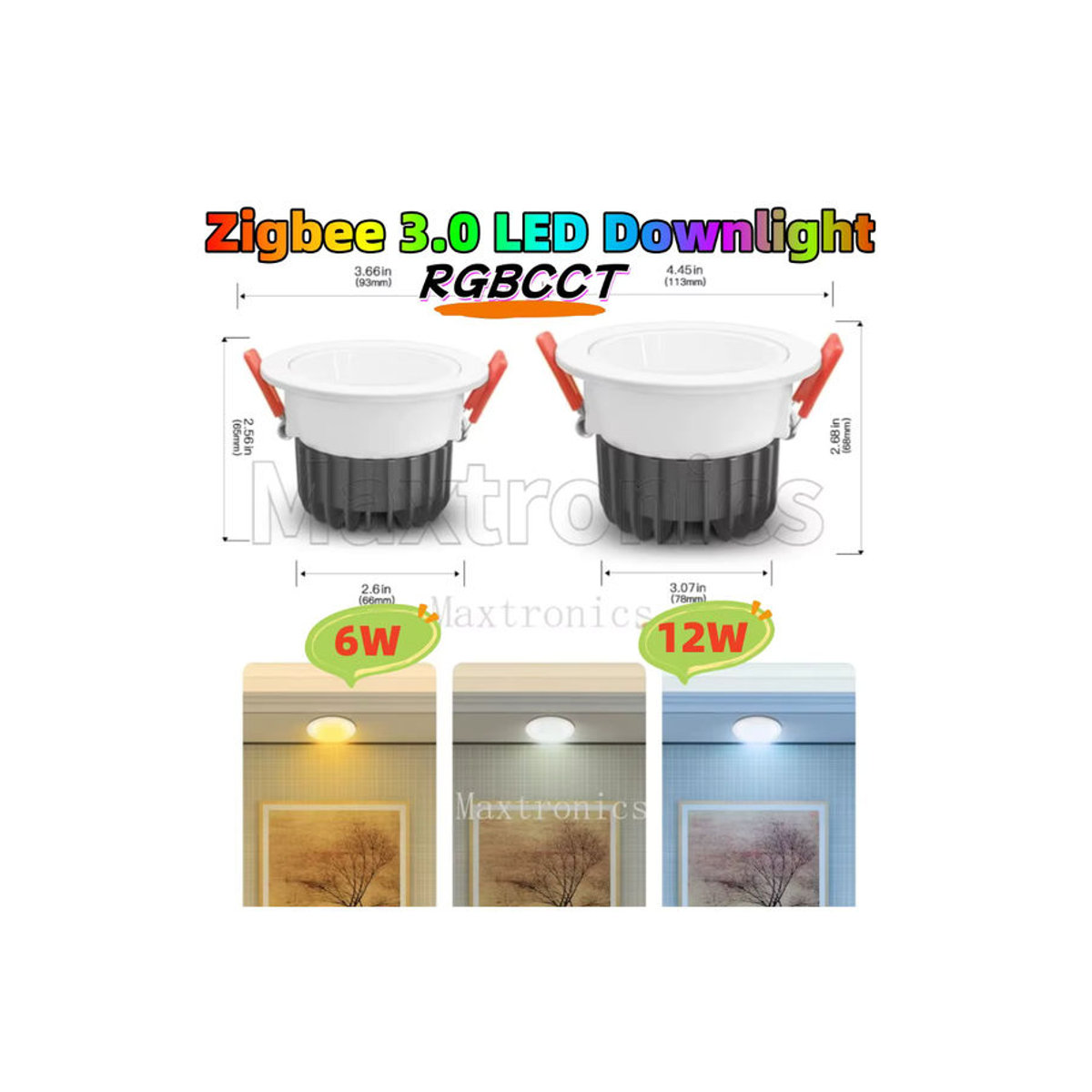 Gledopto Smart LED Downlight RGBCCT Zigbee 3.0 Wasserdicht mit Tuya App und Sprachsteuerung, 12W, Bunt und Weiß - Bild 7