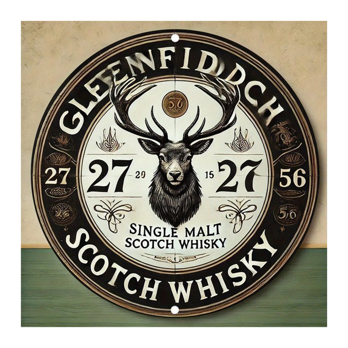 Glenfiddich Single Malt Scotch Whisky Vintage Rundes Blechschild für die Wanddekoration, Mehrfarbig - Bild 1