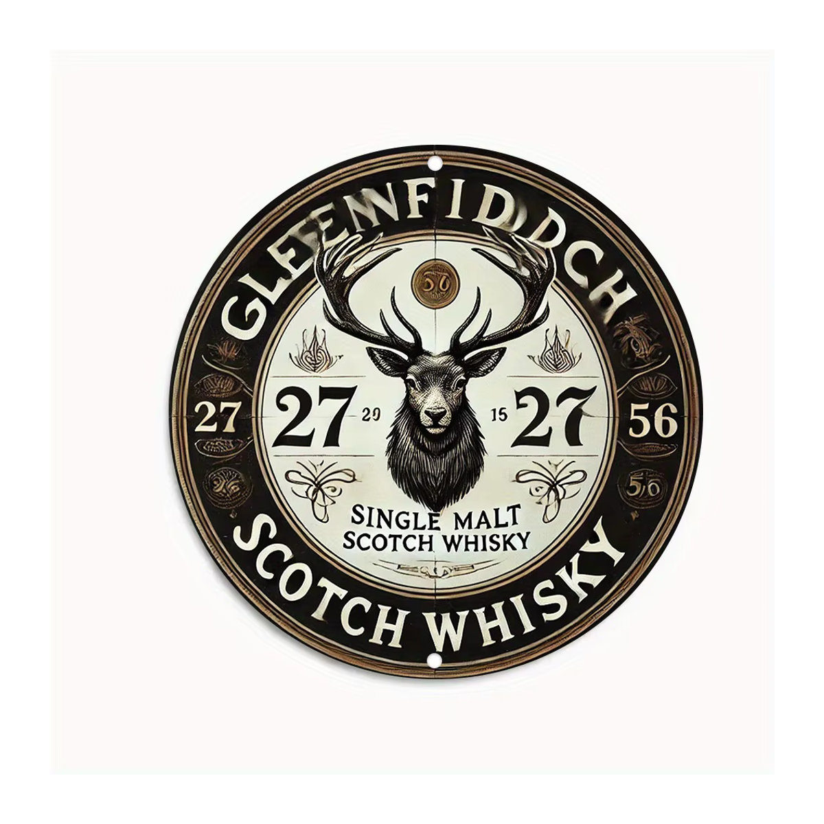 Glenfiddich Single Malt Scotch Whisky Vintage Rundes Blechschild für die Wanddekoration, Mehrfarbig - Bild 2