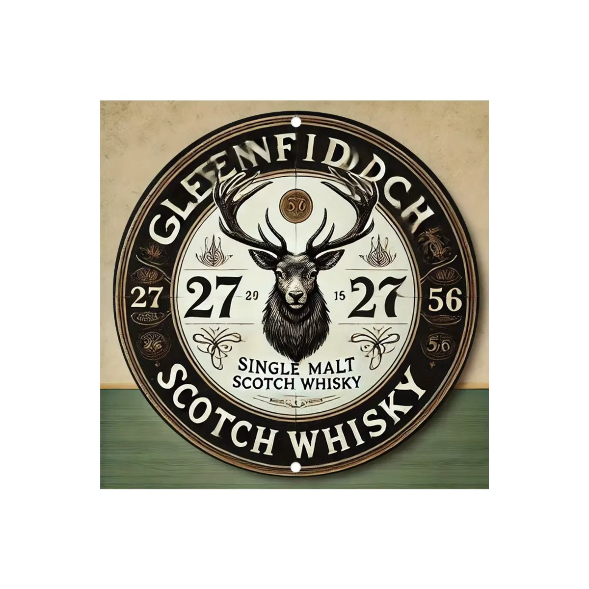 Glenfiddich Single Malt Scotch Whisky Vintage Rundes Blechschild für die Wanddekoration, Mehrfarbig - Bild 6