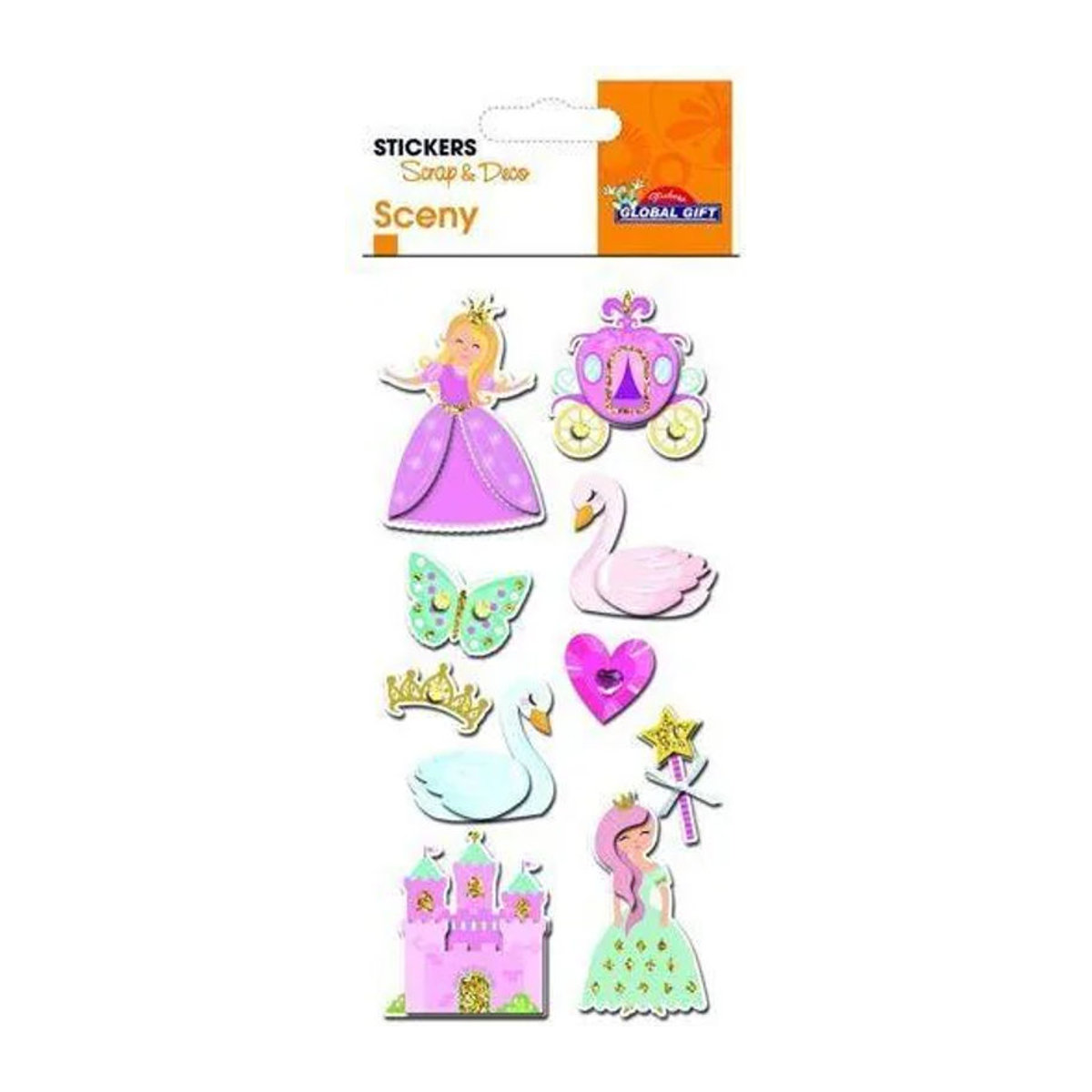 Glitzernde 3D-Aufkleber mit Prinzessinnen und Schwänen in Mehrfarbig für Kinder - Bild 1
