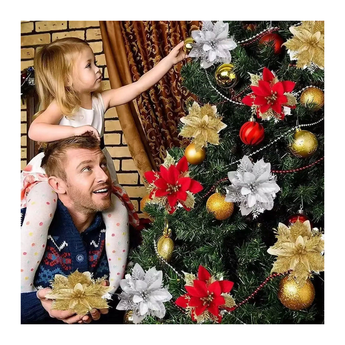 Glitzernde Weihnachtsblumen von Suncolourful als hängender Weihnachtsbaumschmuck in Rot und Mehrfarbig - Bild 1