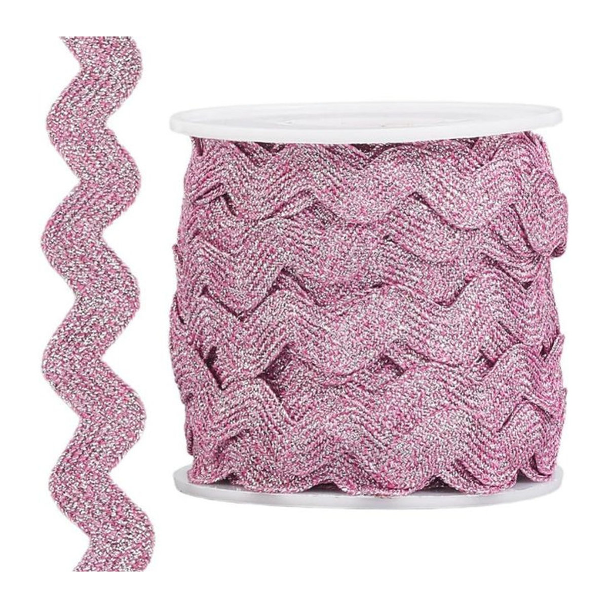 Glitzerndes Metallic Rick Rack Zick-Zack Band in Rosa für Weihnachtsdekoration, Breite: 1,52 cm, Länge: 15,24 m - Bild 1