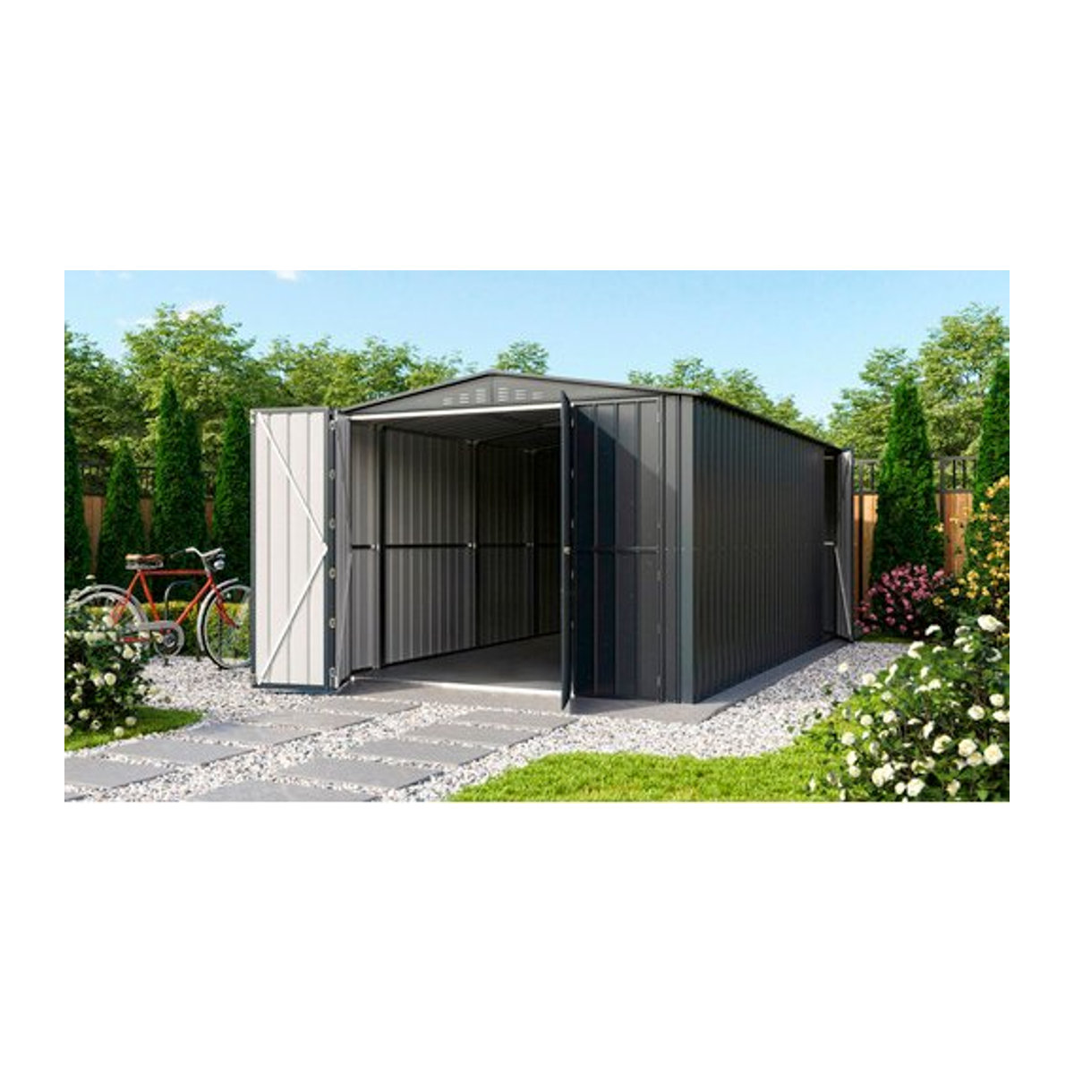 Globel Erweiterungselement 410 für Gerätehäuser Worker und Parker aus Stahl, Anthrazit matt, B/T: 308 x 127 cm - Bild 5