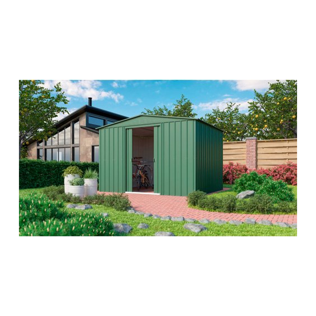 Globel Gerätehaus Dream aus Stahl mit Satteldach, Grün, B/T: 308 x 309 cm - Bild 3