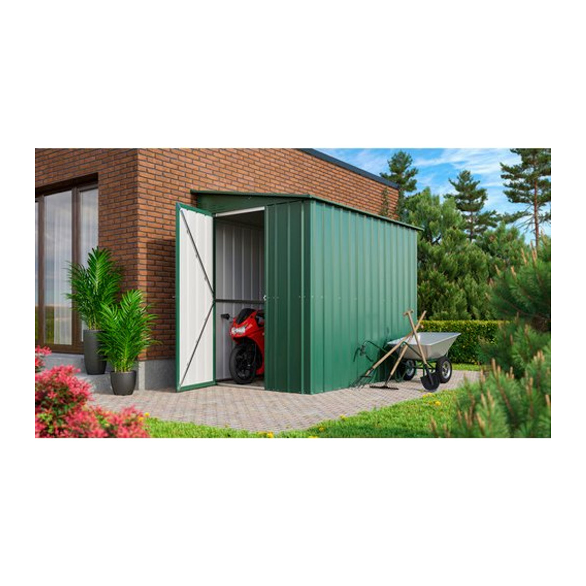 Globel Industries Metall Anlehn-Gerätehaus Lean-To mit Pultdach, Farbe: Grün, B/T/H: 155 x 203 x 70 cm - Bild 2