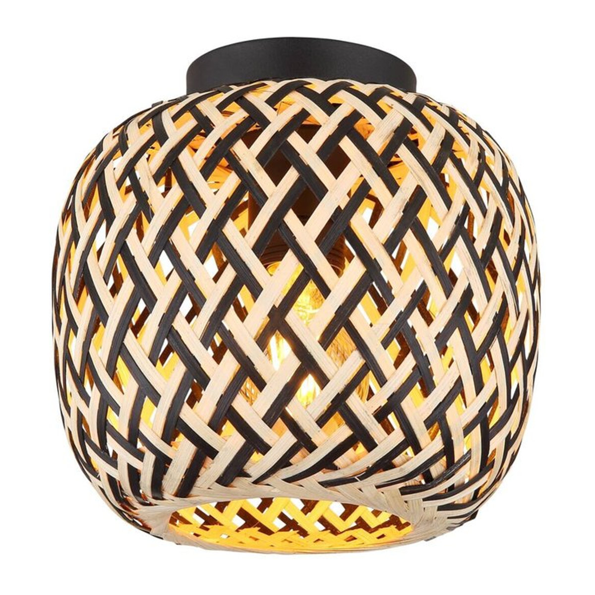 GLOBO Deckenlampe in Schwarz und Natur aus Metall und Bambus mit E27 Fassung, H: 19,5 cm, B: 20 cm - Bild 1