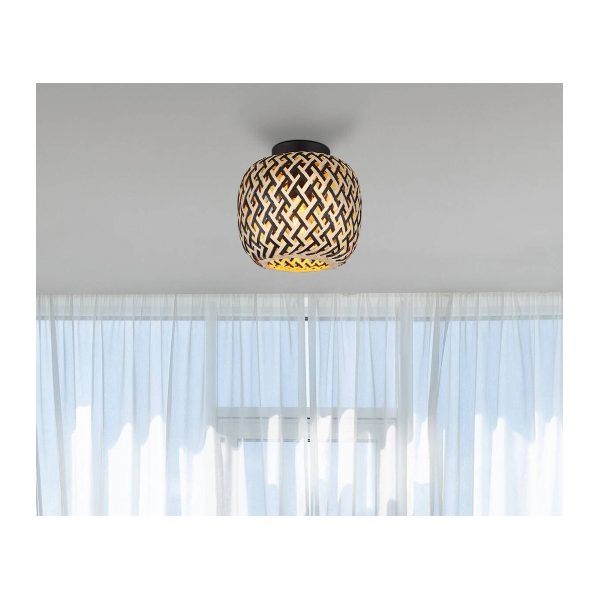 GLOBO Deckenlampe in Schwarz und Natur aus Metall und Bambus mit E27 Fassung, H: 19,5 cm, B: 20 cm - Bild 2