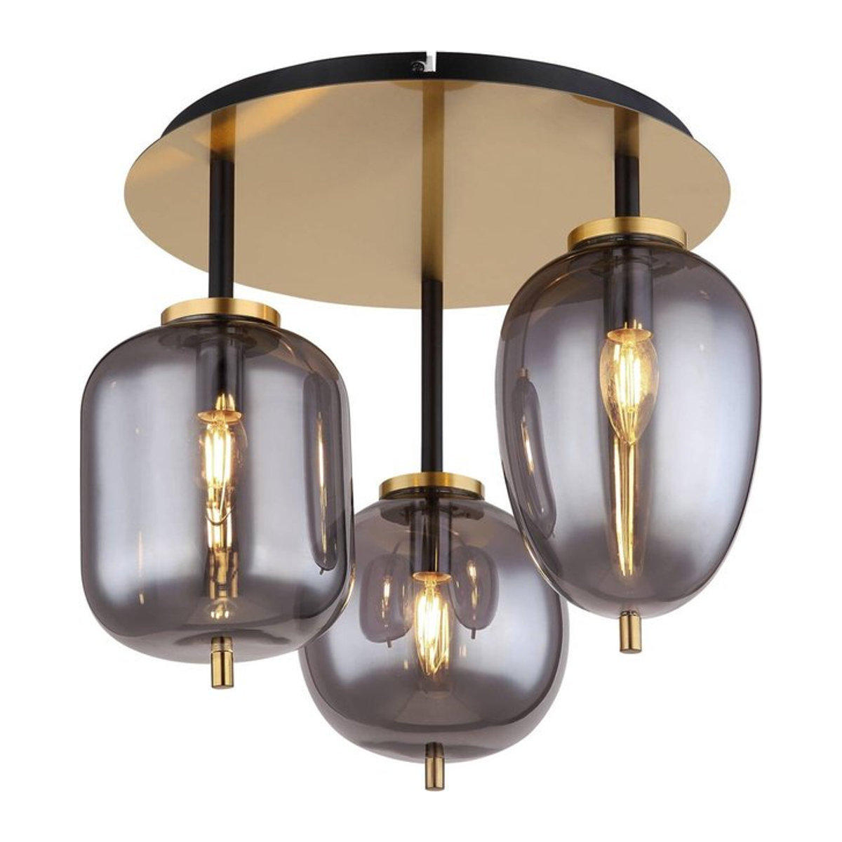 Globo Deckenleuchte Blacky in Messing und Rauchglas mit 3 E14 Fassungen, Durchmesser: 120 cm, Höhe: 36 cm, Tiefe: 46 cm - Bild 1