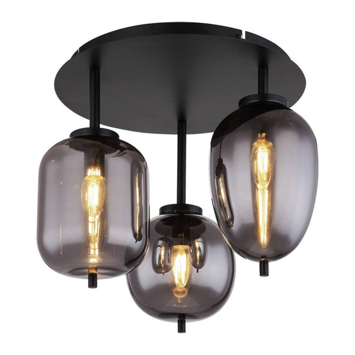 Globo Deckenleuchte Blacky Modern in Schwarz aus Metall und Rauchglas mit 3 E14 Fassungen, H: 36 cm, B: 46 cm - Bild 1