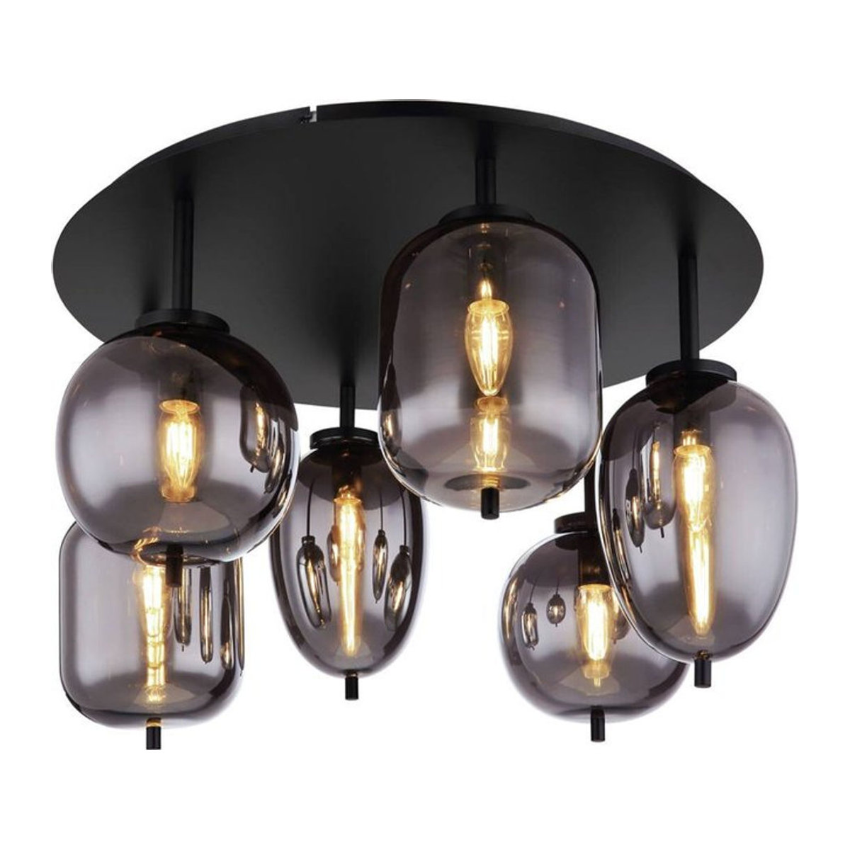 GLOBO Deckenleuchte Blacky Modern in Schwarz aus Metall und Rauchglas mit 6 E14 Fassungen, H x B x T: 38 x 65 cm - Bild 1