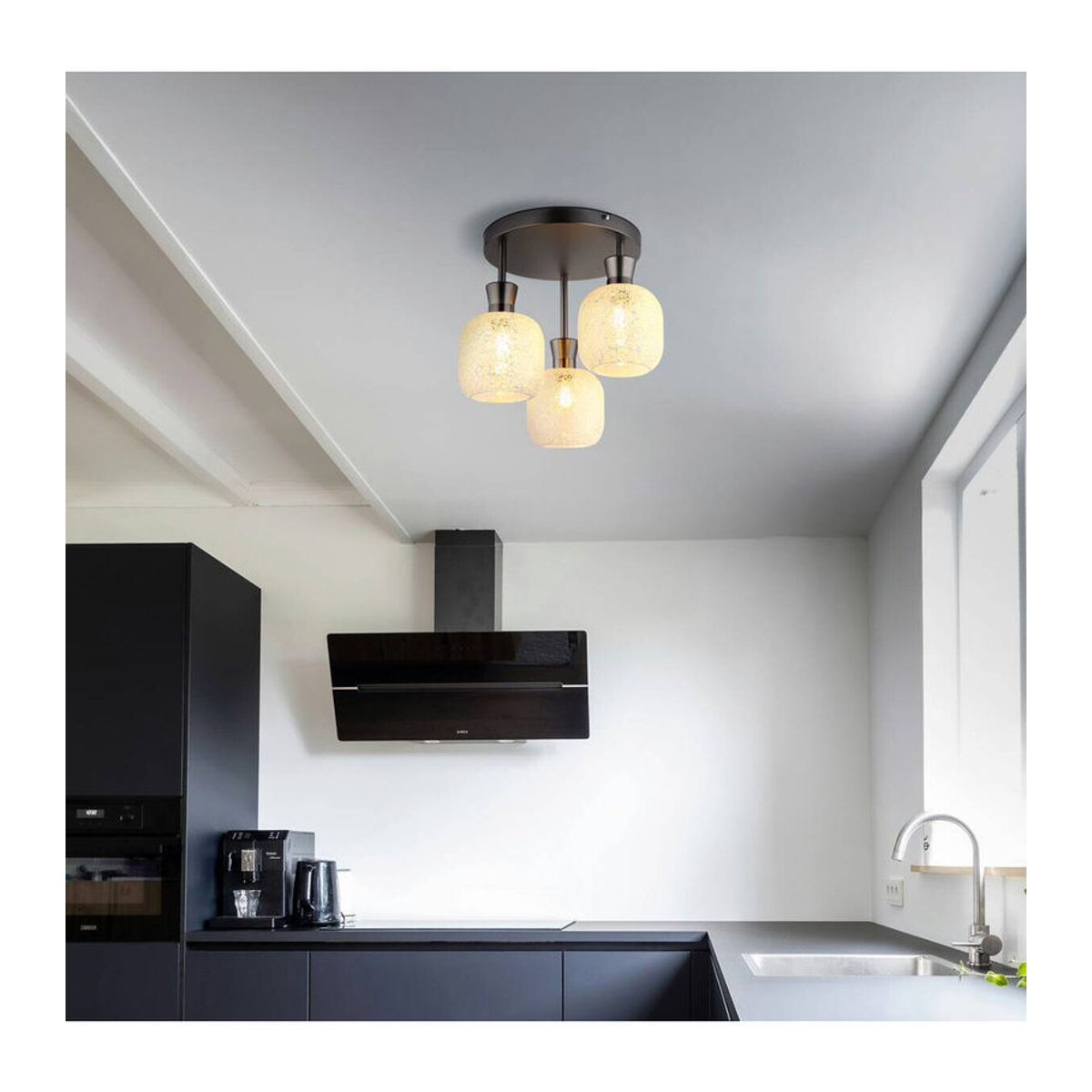 GLOBO Deckenleuchte BROKANA Modern in Schwarz und Chrom aus Metall und Glas mit 3 E14 Fassungen, B/H/L: 21 x 32 x 29 cm - Bild 3
