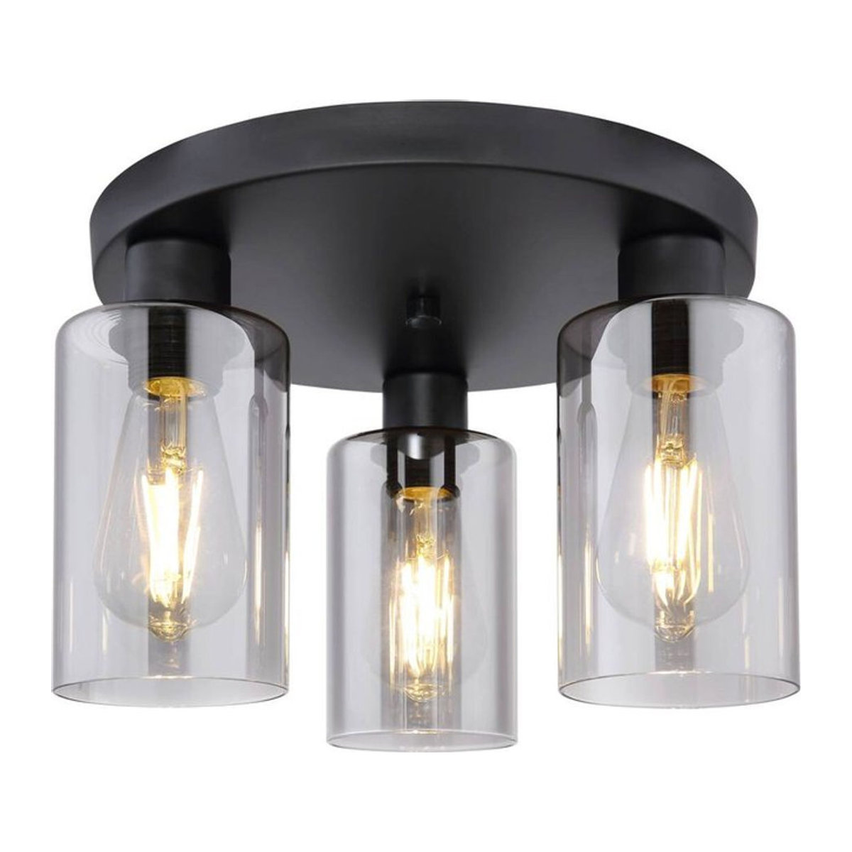 GLOBO Deckenleuchte Hadera Industrial Deckenlampe aus Metall und Glas in Schwarz, E27, Durchmesser: 34 cm, Höhe: 22 cm - Bild 1