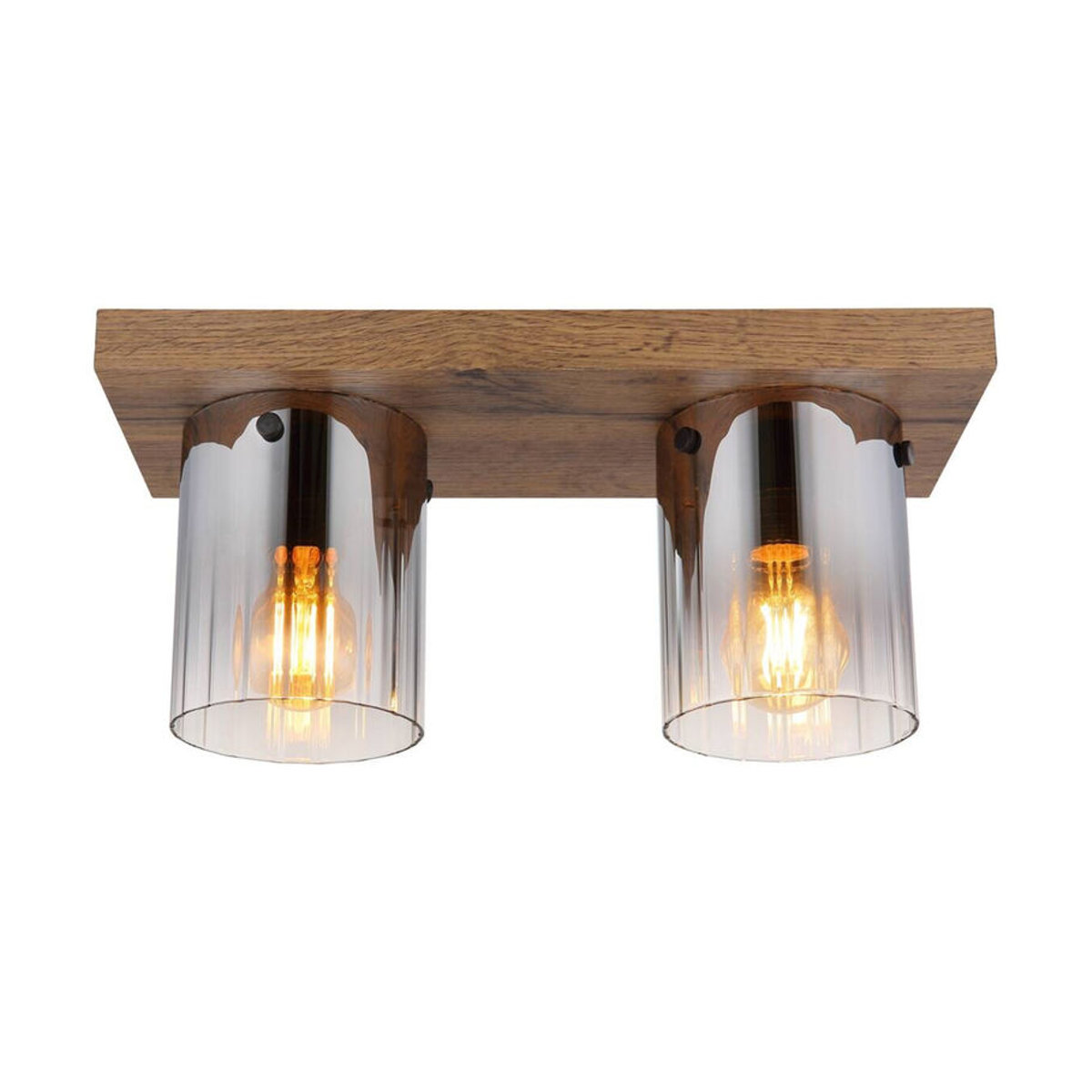 Globo Deckenleuchte im Industrial Design aus Holzwerkstoff und Glas in Braun, 2-flammig, B/H/T: 16 x 40 x 41 cm - Bild 2
