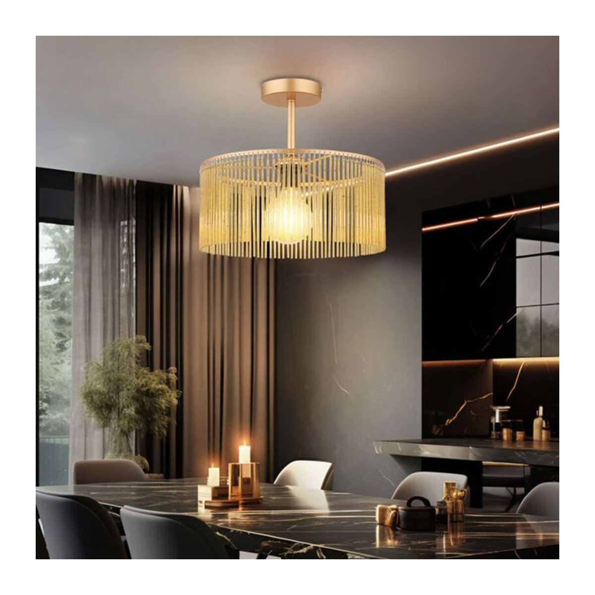 Globo Deckenleuchte Leeds in Amber Gold und Schwarz aus Metall und Acryl mit E27 Fassung, Durchmesser: 35 cm, Höhe: 32 cm - Bild 5