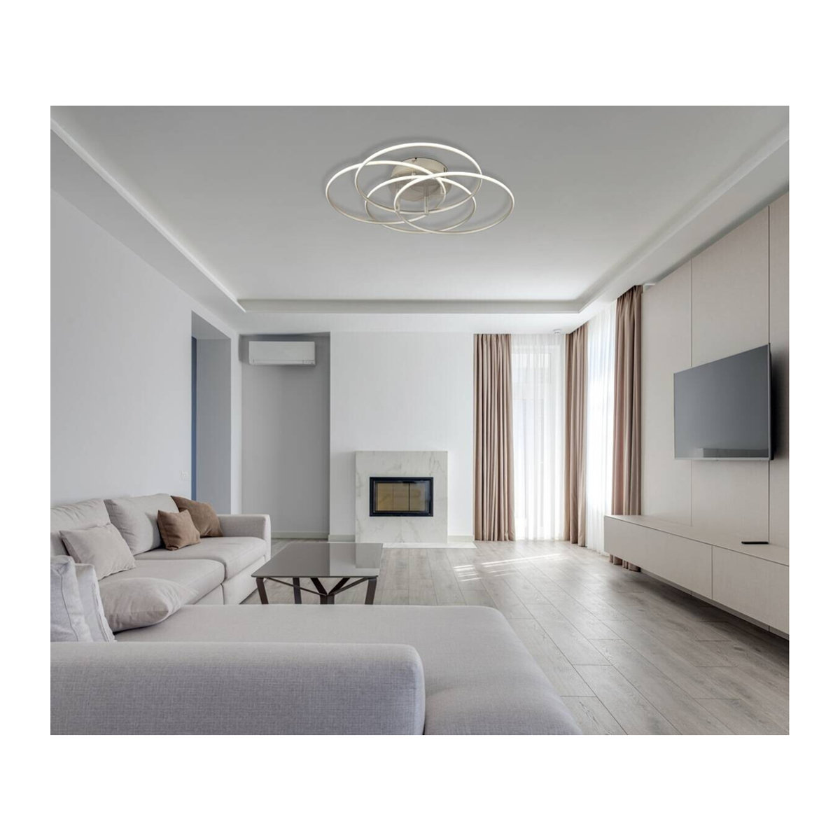 GLOBO Deckenleuchte Modern aus Aluminium und Metall in Nickel matt und Opal mit LED in Neutralweiß, H: 11,4 cm, B: 51,5 cm - Bild 2