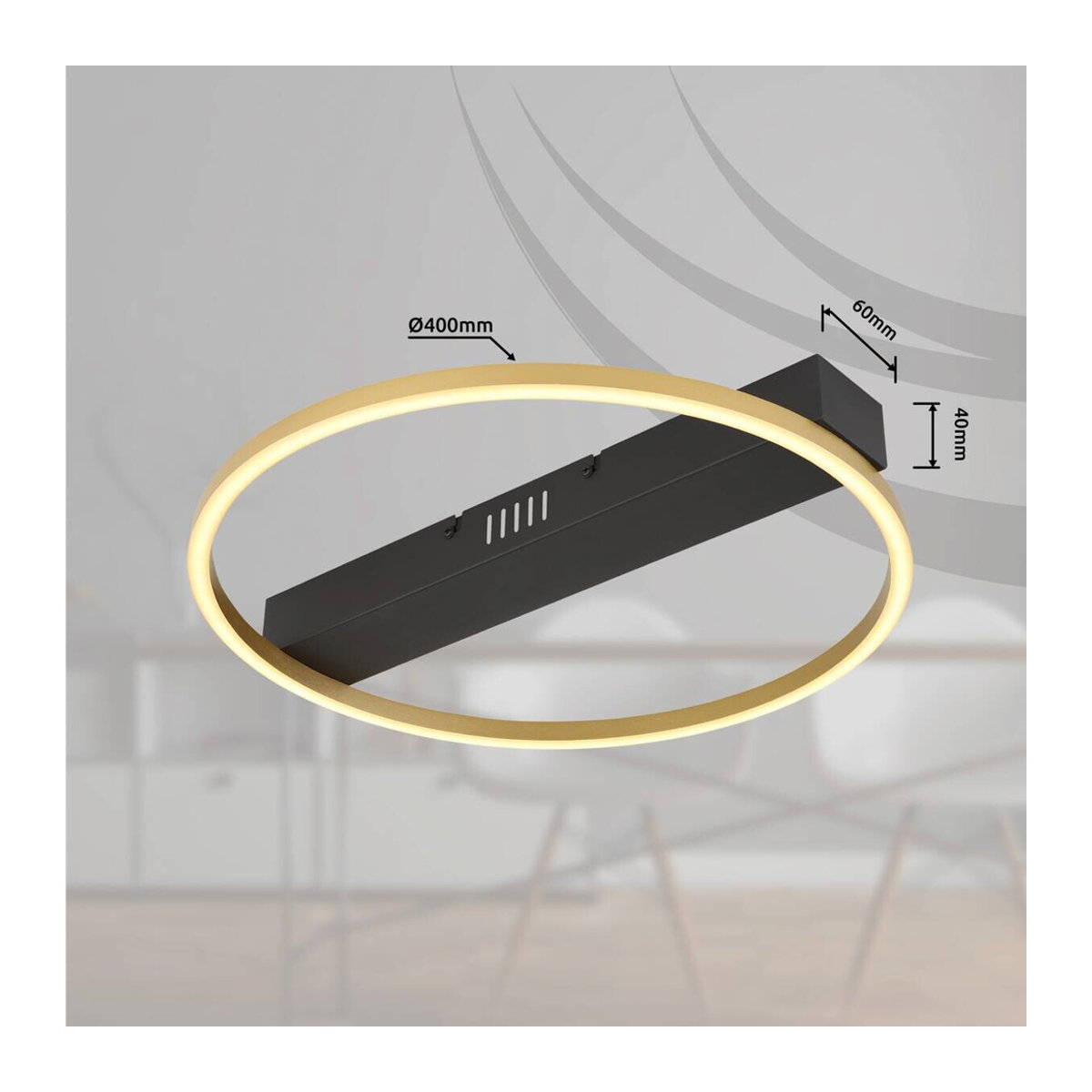 GLOBO Deckenleuchte Modern in Gold und Schwarz aus Metall und Acryl mit integriertem warmweißem LED-Licht, B: 39,4 cm, H: 5,3 cm, T: 40 cm - Bild 3