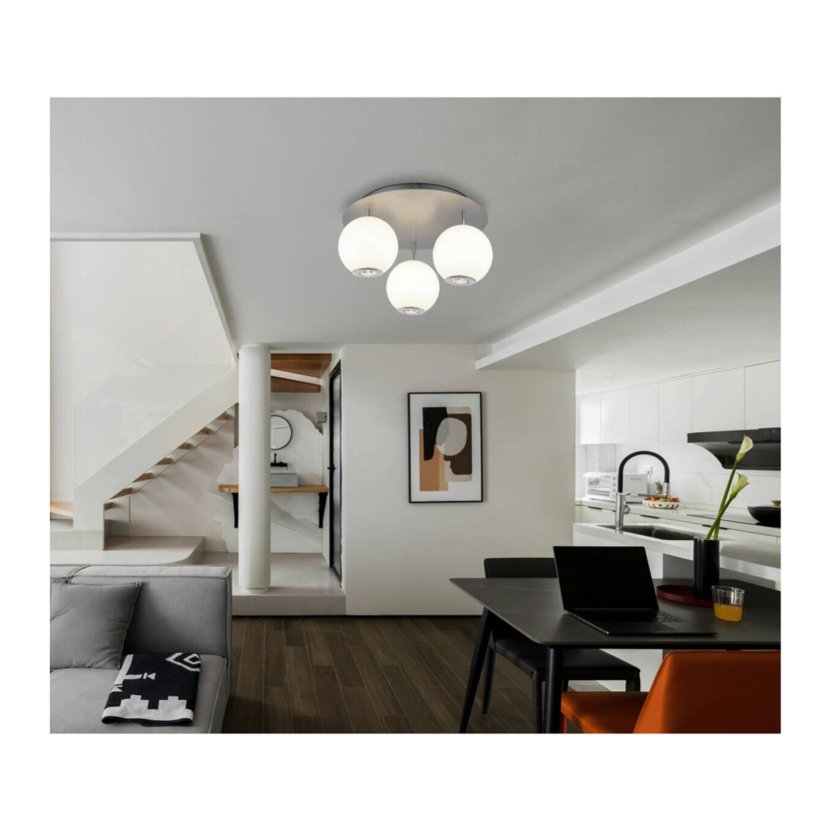 GLOBO Deckenleuchte Modern in Grau aus Metall und Opalglas mit LED, H x B x T: 25 x 42 x 42 cm - Bild 4
